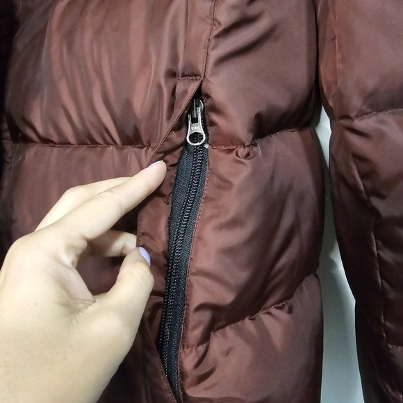 Eddie Bauer Premium Quality Goose Down Funnel Neck Puffer Jacket Burgandy Red - Picture 7 of 11